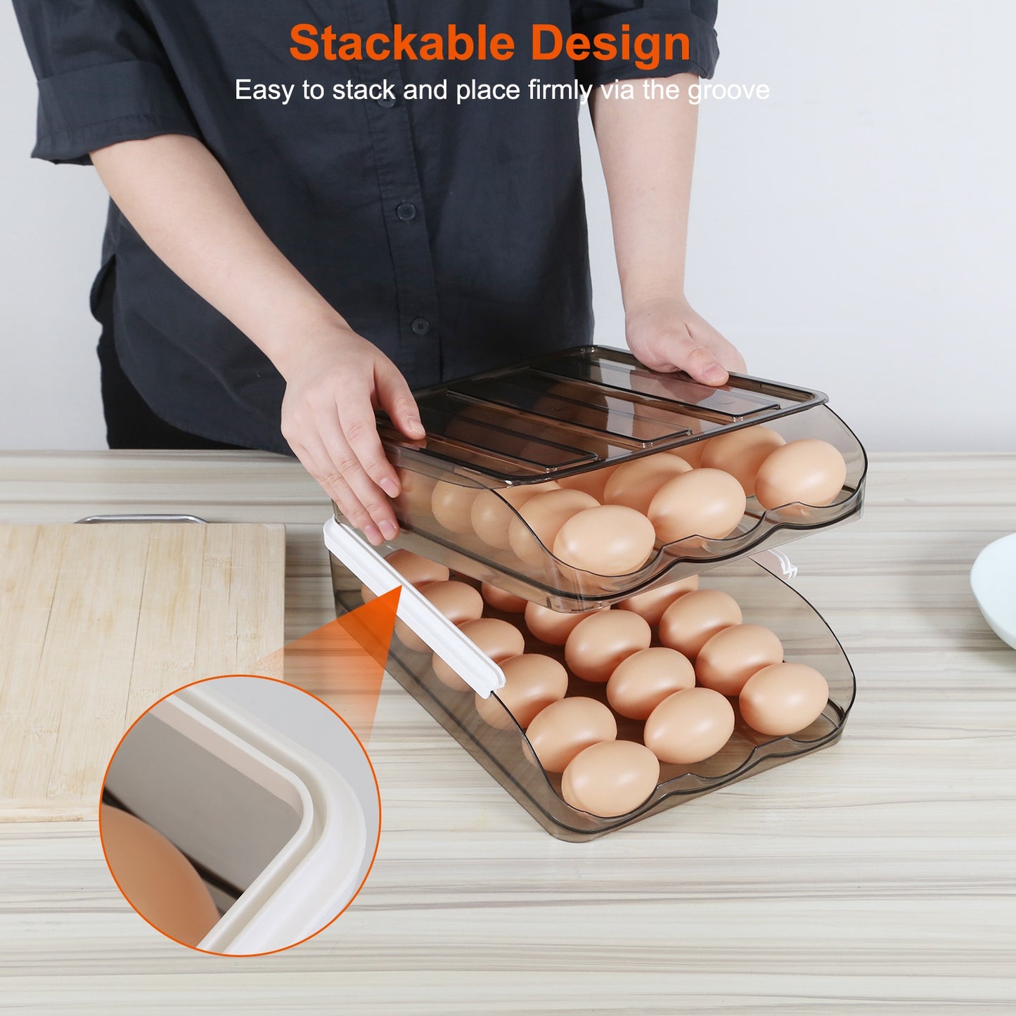 Double Layer Egg Container Holder – Refrigerator Egg Storage Box with Lid, Automatic Rolling Organizer for 36 Eggs