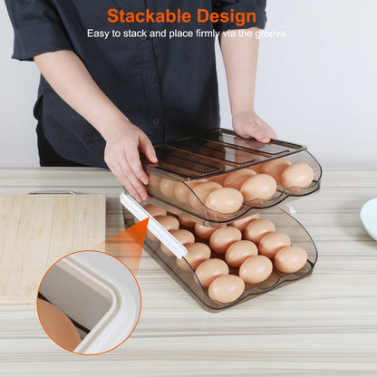Double Layer Egg Container Holder – Refrigerator Egg Storage Box with Lid, Automatic Rolling Organizer for 36 Eggs
