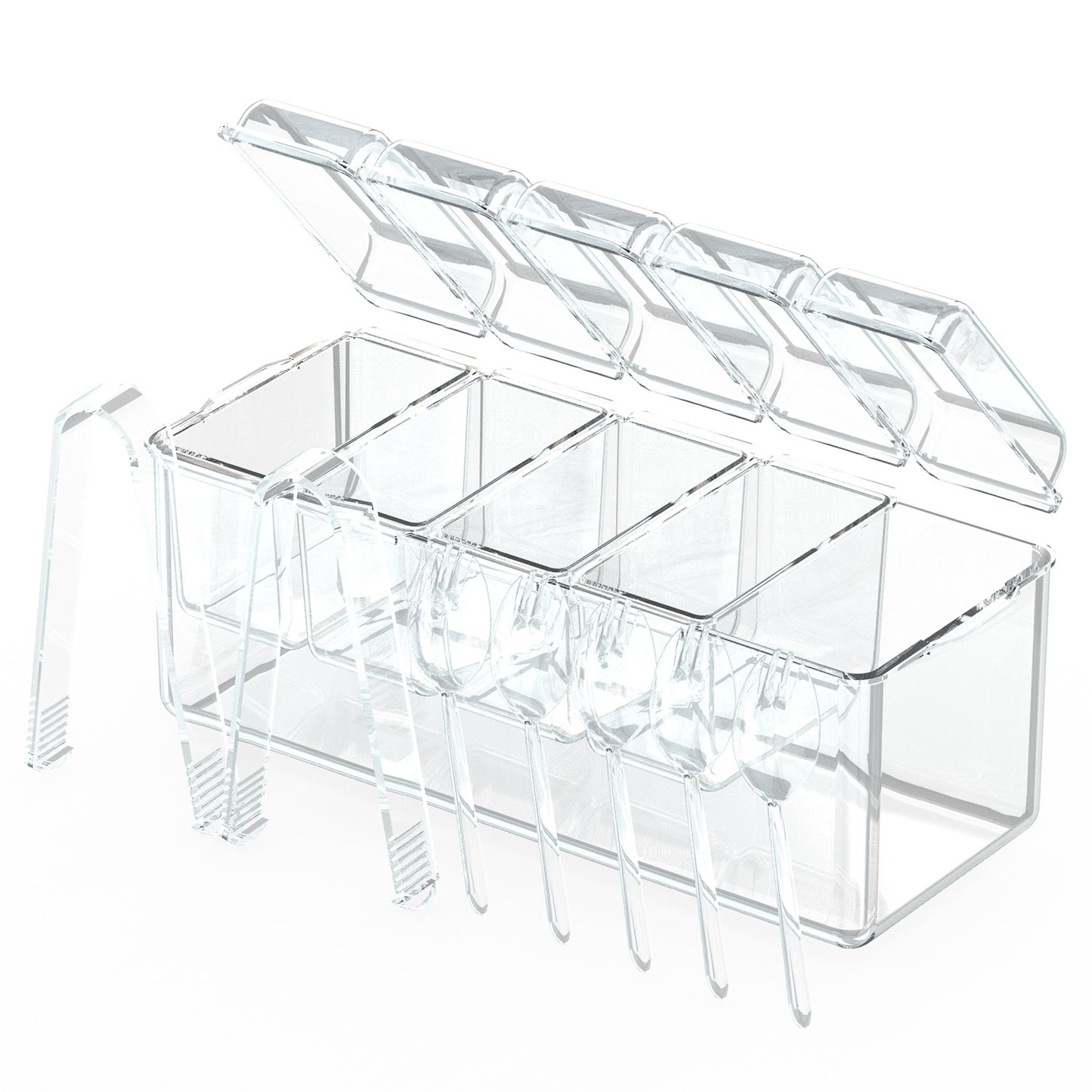 Ice Chilled Condiment Caddy Serving Tray – 1 Set Salad Platter with 5 Removable Containers, Lids, Tongs & Sporks