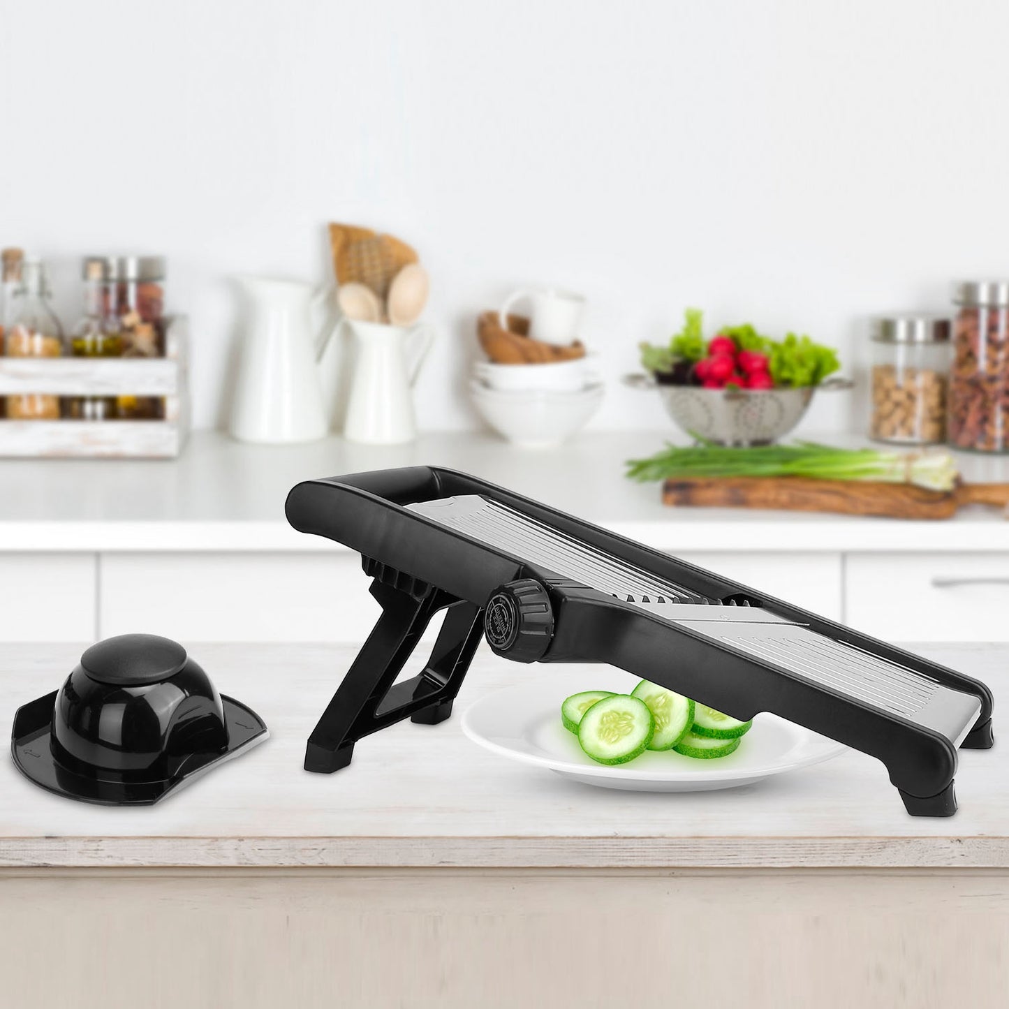 Mandoline Food Slicer – Stainless Steel Vegetable & Fruit Cutter with 5 Adjustable Blades, Julienne Grater & Peeler with Food Holder