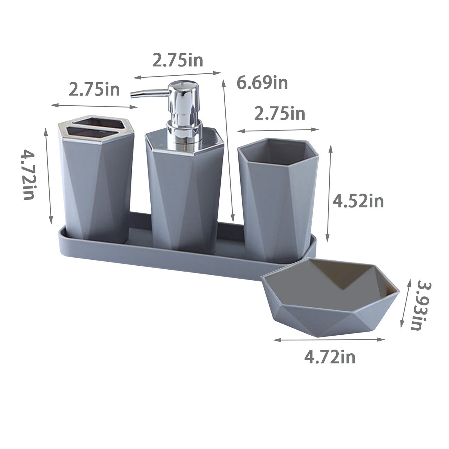Black Bathroom Accessories Set,Unique Design Bathroom Set 5 Pcs Resin Gift Set Apartment Necessities,Contain Cotton Swab Jar,Soap Dispenser,Soap Dish/Tray,Tumbler