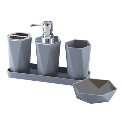 Black Bathroom Accessories Set,Unique Design Bathroom Set 5 Pcs Resin Gift Set Apartment Necessities,Contain Cotton Swab Jar,Soap Dispenser,Soap Dish/Tray,Tumbler